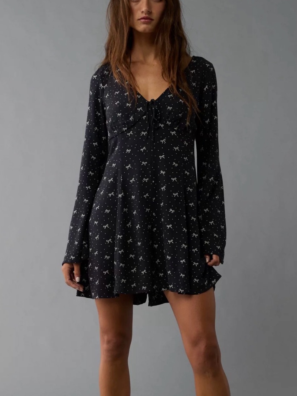 American Eagle Outfitters Black Mini Dress with White Floral Print